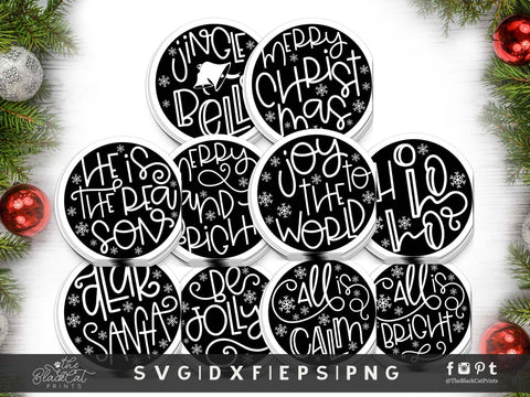 Round Christmas stickers SVG bundle | Christmas Cut Files SVG TheBlackCatPrints 