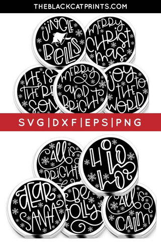 Round Christmas stickers SVG bundle | Christmas Cut Files SVG TheBlackCatPrints 