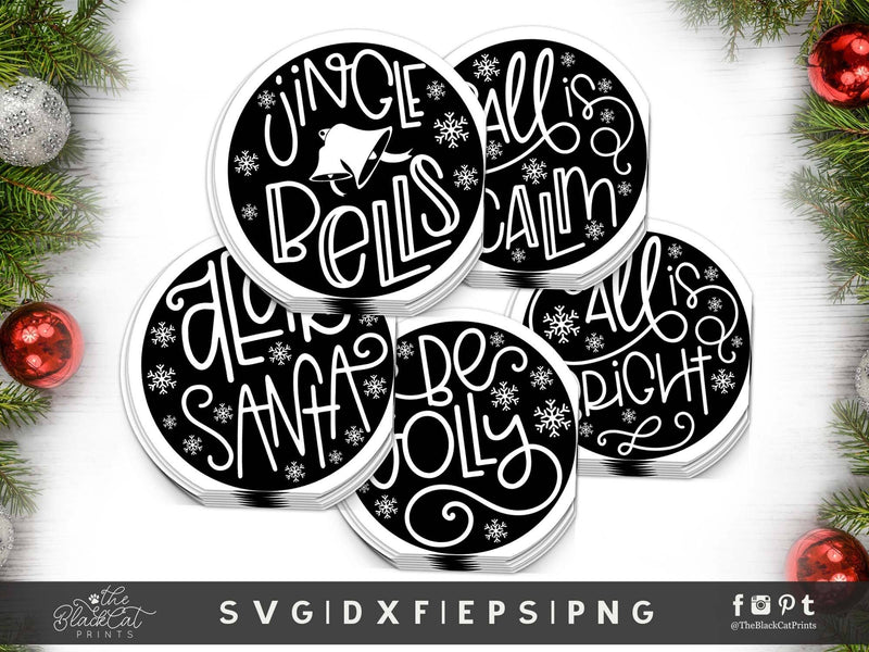 Round Christmas stickers SVG bundle | Christmas Cut Files SVG TheBlackCatPrints 