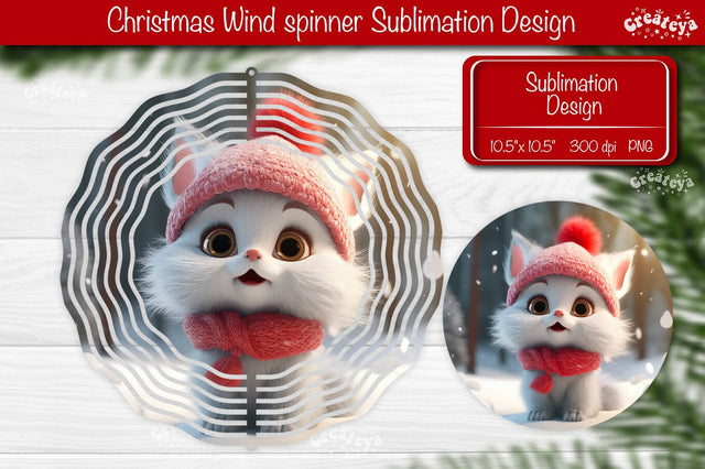 Round Christmas wind spinner Baby Animals Cat Sublimation designs PNG Sublimation Createya Design 