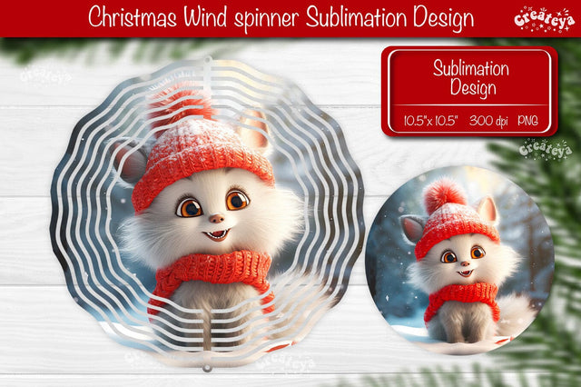 Round Christmas wind spinner Baby Animals Cat Sublimation designs PNG Sublimation Createya Design 