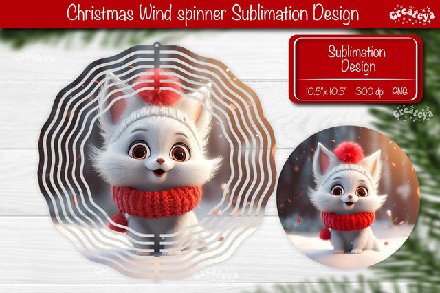 Round Christmas wind spinner Baby Animals Cat Sublimation designs PNG Sublimation Createya Design 