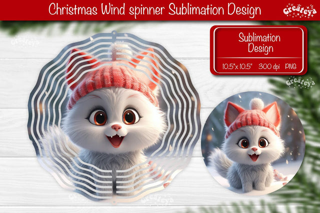 Round Christmas wind spinner Baby Animals Cat Sublimation designs PNG Sublimation Createya Design 