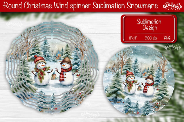 Round Christmas wind spinner Sublimation Christmas decor PNG Snowman Sublimation Createya Design 