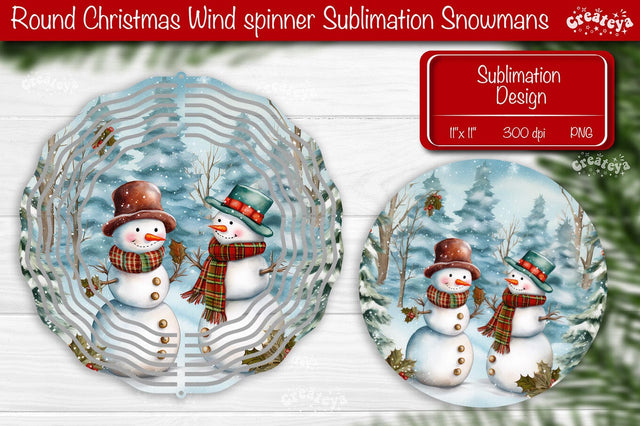 Round Christmas wind spinner Sublimation Christmas decor PNG Snowman Sublimation Createya Design 