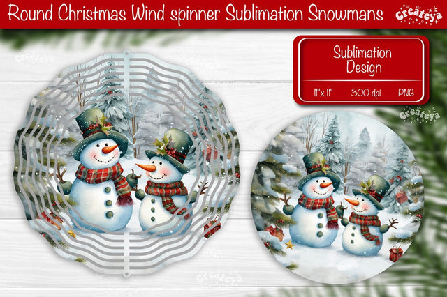 Round Christmas wind spinner Sublimation Christmas decor PNG Snowman Sublimation Createya Design 
