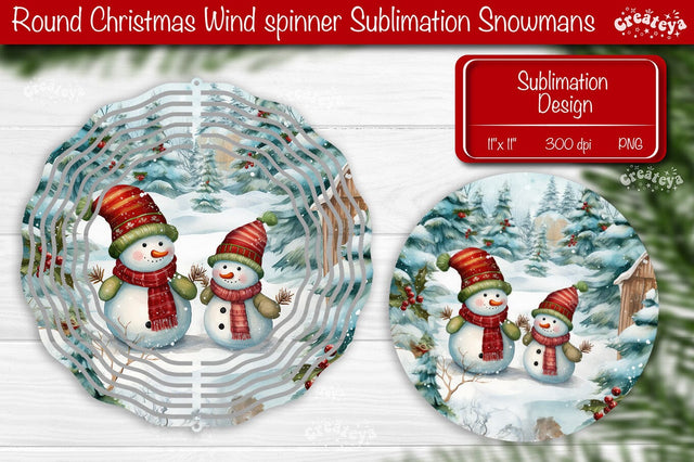Round Christmas wind spinner Sublimation Christmas decor PNG Snowman Sublimation Createya Design 