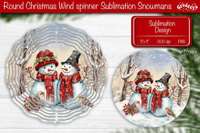 Round Christmas wind spinner Sublimation Christmas decor PNG Snowman Sublimation Createya Design 