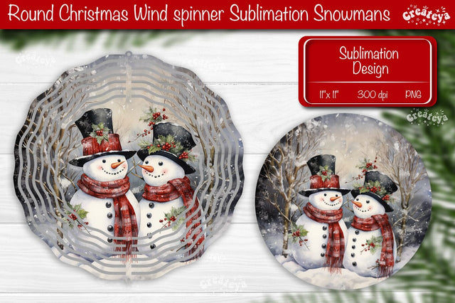 Round Christmas wind spinner Sublimation Christmas decor PNG Snowman Sublimation Createya Design 