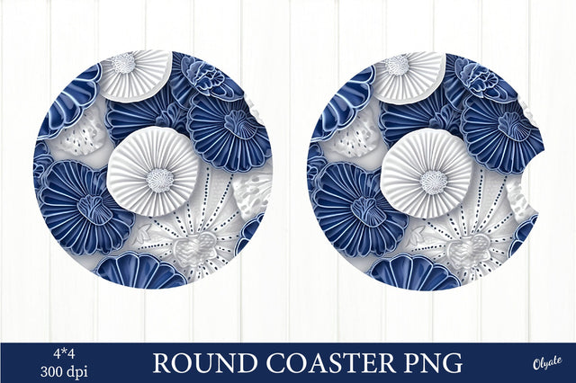 Round Coaster PNG. Blue and White Shell Sublimation Sublimation Olga Terlyanskaya 