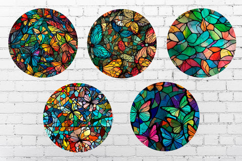 Round coasters with butterfly stained glass png, Sublimation design Sublimation AnastasiyaArtDesign 