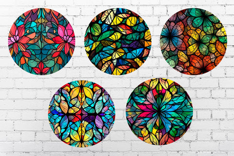 Round coasters with butterfly stained glass png, Sublimation design Sublimation AnastasiyaArtDesign 