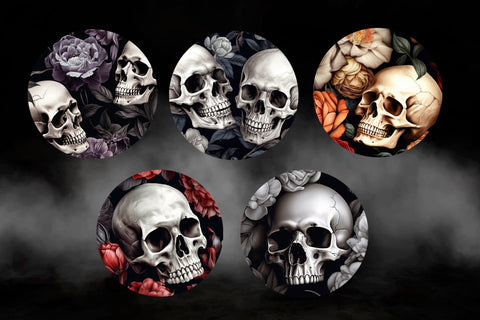 Round coasters with flowers skull png, Halloween sublimation design Sublimation AnastasiyaArtDesign 