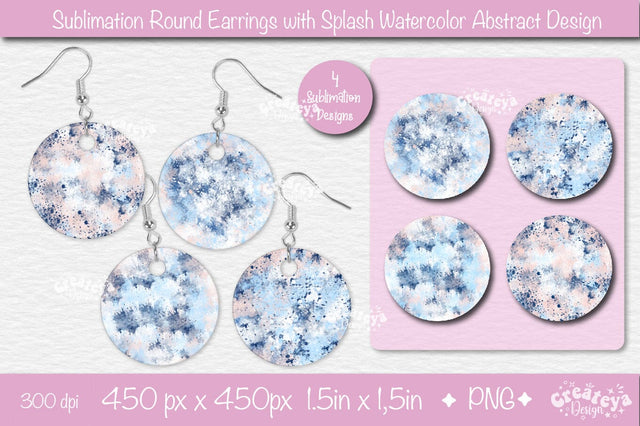 Round Earring Sublimation Designs Bundle with watercolor splash background Sublimation Createya Design 