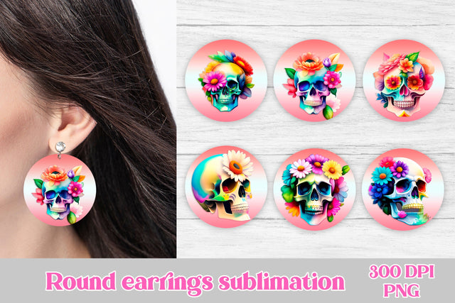 Round earring sublimation | Skull flower earring Sublimation Svetana Studio 