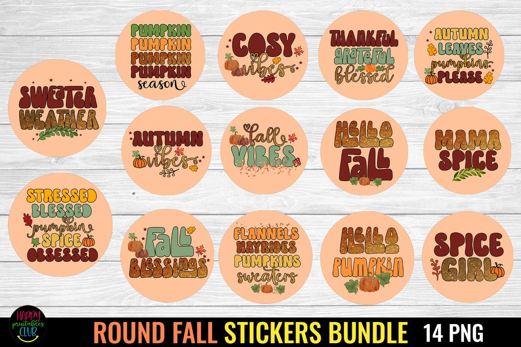 Round Fall Stickers Bundle I Fall Stickers Bundle I Fall PNG - So Fontsy