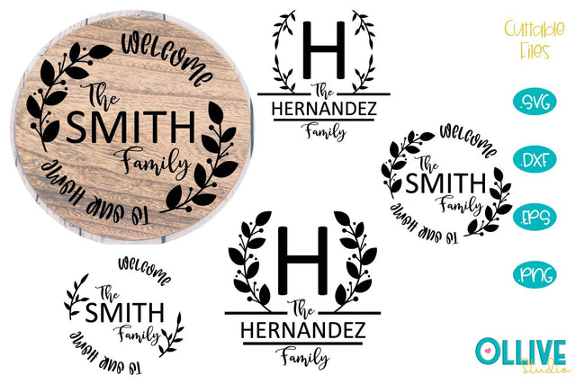 Round Family Sign Bundle SVG, Family Name Sign SVG Ollive Studio 