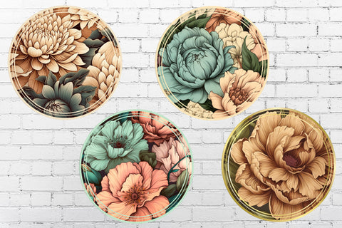 Round flowers car coasters png, Floral coaster sublimation set Sublimation AnastasiyaArtDesign 