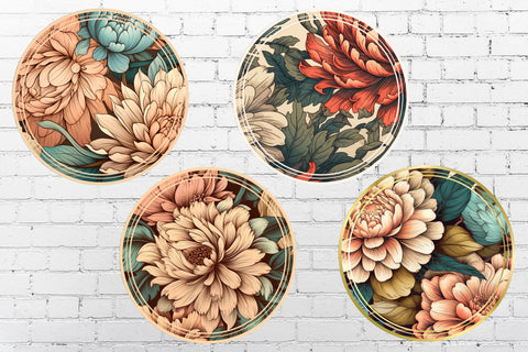 Round flowers car coasters png, Floral coaster sublimation set Sublimation AnastasiyaArtDesign 