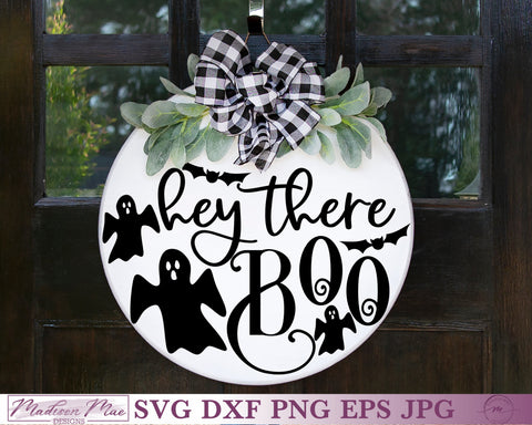 Round Halloween Door Hanger Sign | Hey There Boo SVG SVG Madison Mae Designs 