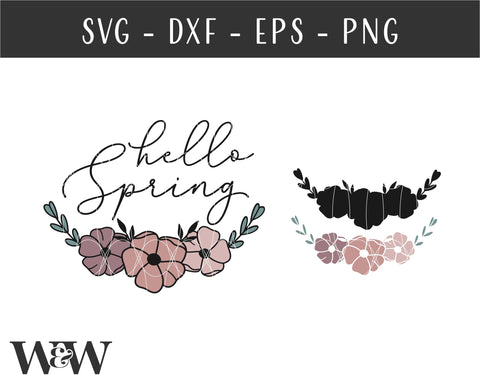 Round Hello Spring SVG | Spring Flowers Cut File SVG Wood And Walt 