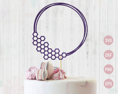 Round honeycomb wreath svg, Circle monogram frame svg, Cake topper dxf SVG AnastasiyaArtDesign 