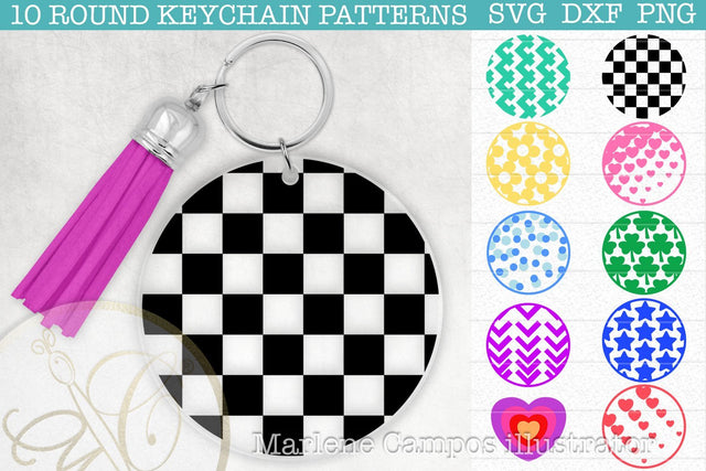 Round Keychain Patterns /SVG, DXF, PNG, EPS SVG Marlene Campos 