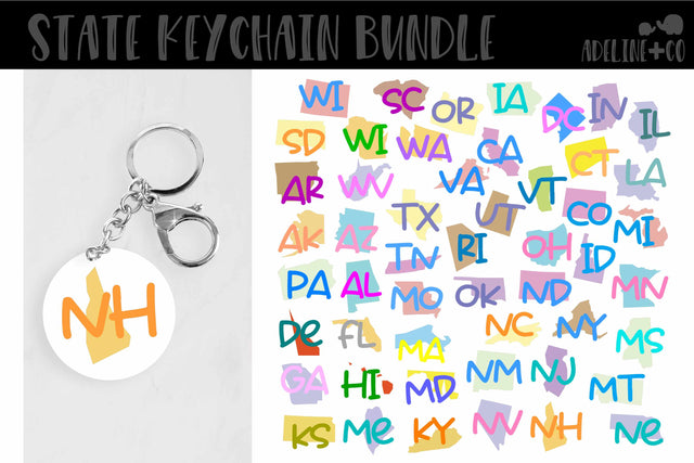 Round Keychain State Abbreviation bundle, SVG SVG Adeline&co 