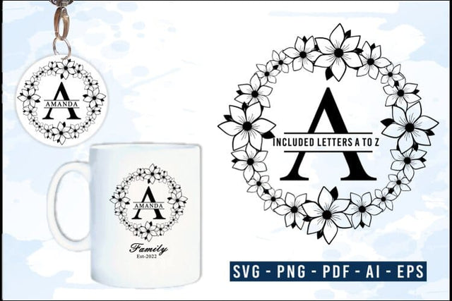 Round Keychain Svg Designs, Mug Svg Designs, Floral Letetrs Svg Set A-Z SVG D2PUTRI, SVG BUNDLE, SUBLIMATION BUNDLE, T SHIRT DESIGNS BUNDLE 