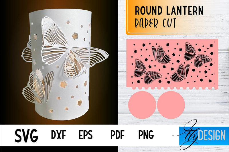 Round Lantern Papercut SVG | Round Lantern SVG | Night Light Design SVG Fly Design 