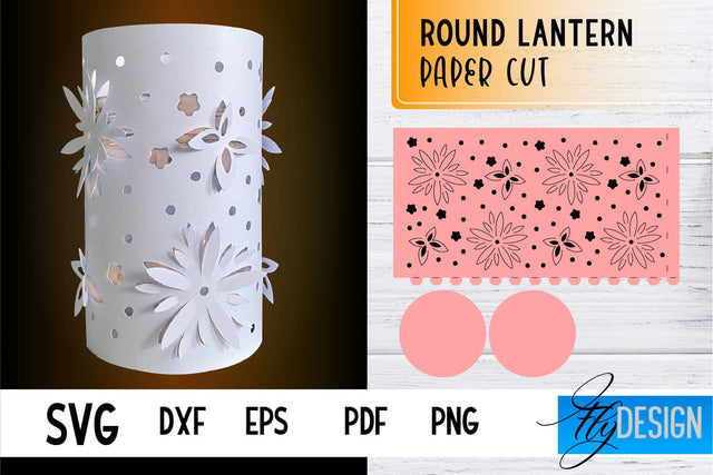 Round Lantern Papercut SVG | Round Lantern SVG | Night Light Design SVG Fly Design 