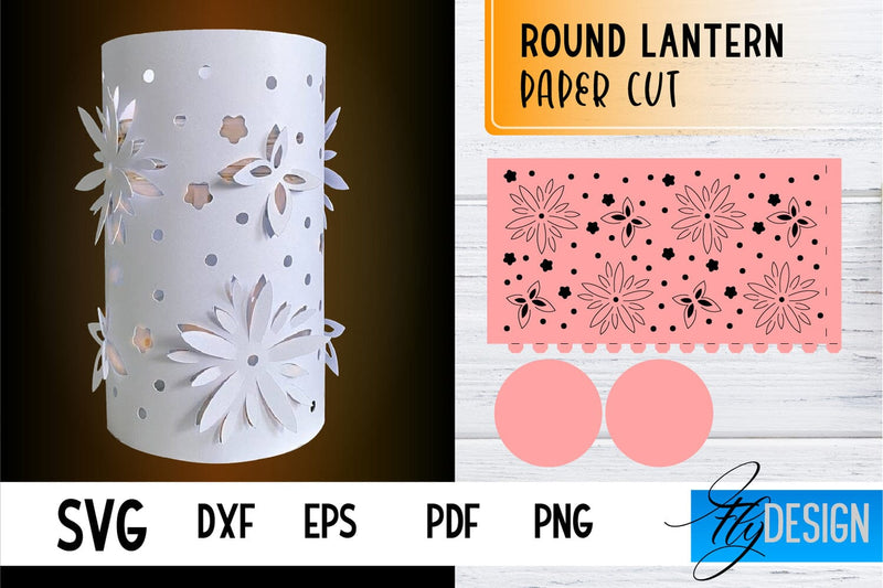 Round Lantern Papercut SVG | Round Lantern SVG | Night Light Design SVG Fly Design 