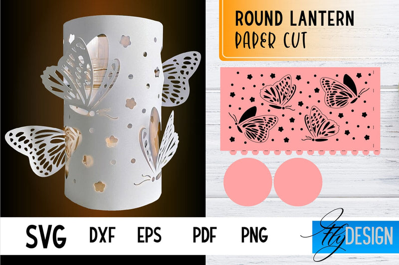 Round Lantern Papercut SVG | Round Lantern SVG | Night Light Design SVG Fly Design 