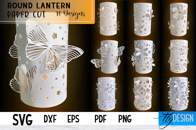Round Lantern Papercut SVG | Round Lantern SVG | Night Light Design SVG Fly Design 