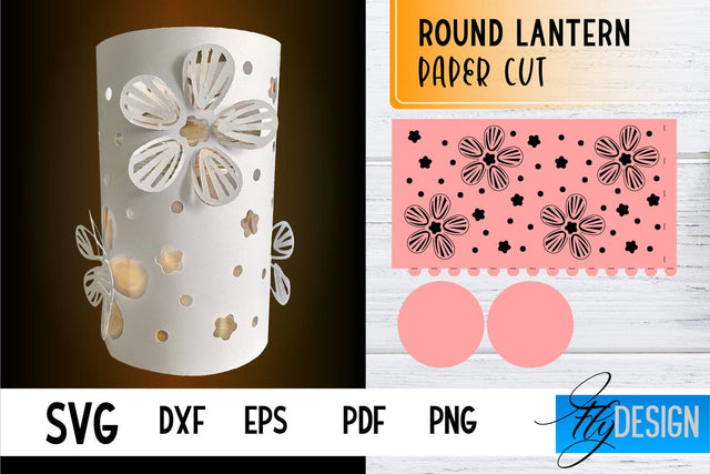 Round Lantern Papercut SVG | Round Lantern SVG | Night Light Design SVG Fly Design 