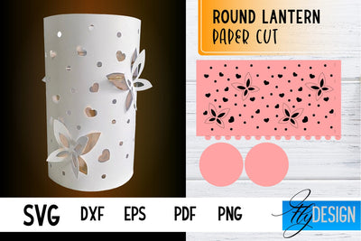 Round Lantern Papercut SVG | Round Lantern SVG | Night Light Design SVG Fly Design 