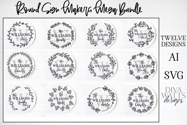 Round Monogram Sign Making Bundle | Farmhouse Sign Bundle | SVG Bundle | dxf and eps included! | Glowforge SVG SVG Diva Watts Designs 