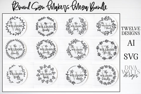 Round Monogram Sign Making Bundle | Farmhouse Sign Bundle | SVG Bundle | dxf and eps included! | Glowforge SVG SVG Diva Watts Designs 