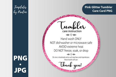 Round pink glitter tumbler care card. Red cup care instruction card PNG SVG Templates by Pauline 