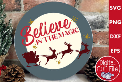 Round Retro Christmas Svg Sign, Believe In The Magic SVG Crafty Mama Studios 