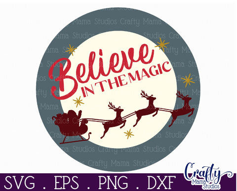 Round Retro Christmas Svg Sign, Believe In The Magic SVG Crafty Mama Studios 