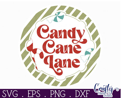 Round Retro Christmas Svg Sign, Candy Cane Lane SVG Crafty Mama Studios 