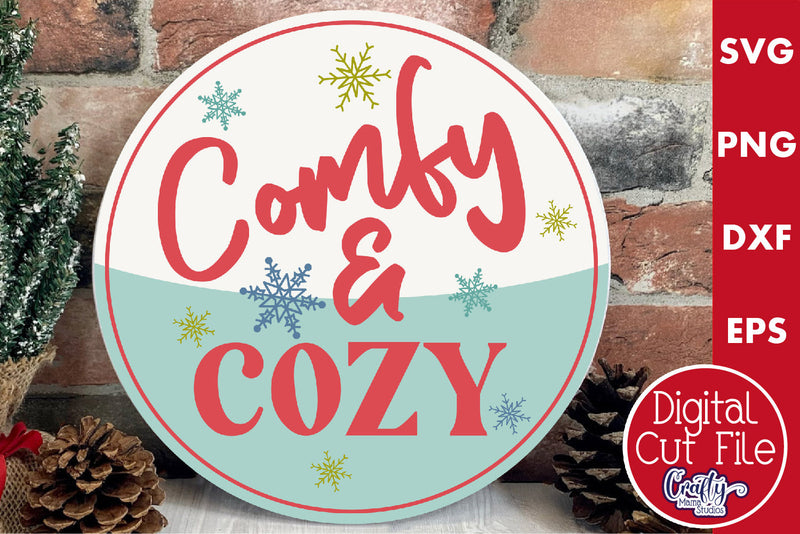Round Retro Christmas Svg Sign, Comfy And Cozy SVG Crafty Mama Studios 