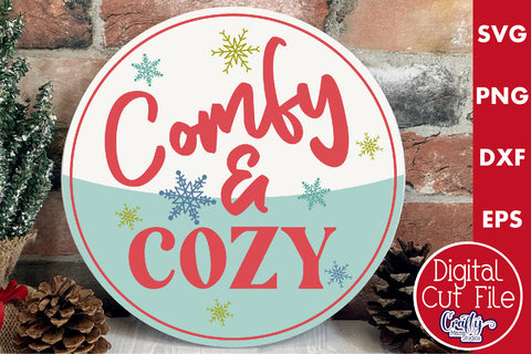 Round Retro Christmas Svg Sign, Comfy And Cozy SVG Crafty Mama Studios 