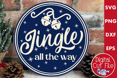 Round Retro Christmas Svg Sign, Jingle All The Way SVG Crafty Mama Studios 