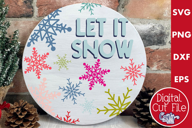Round Retro Christmas Svg Sign, Let It Snow - So Fontsy
