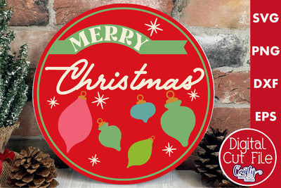 Round Retro Christmas Svg Sign, Merry Christmas SVG Crafty Mama Studios 