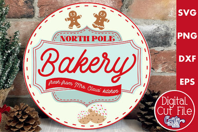 Round Retro Christmas Svg Sign, North Pole Bakery SVG Crafty Mama Studios 