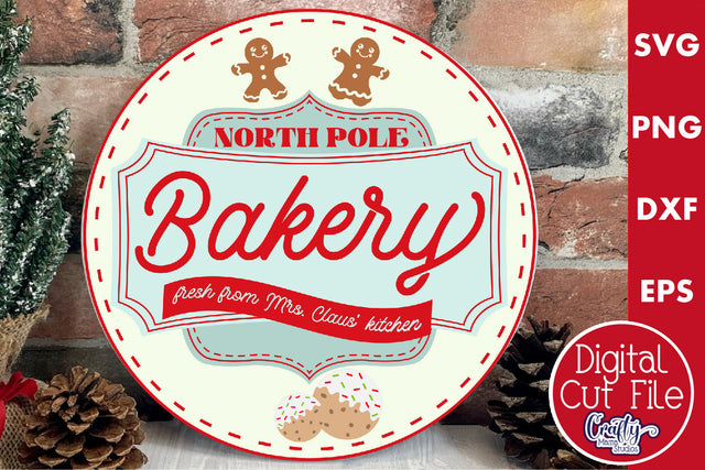 Round Retro Christmas Svg Sign, North Pole Bakery SVG Crafty Mama Studios 