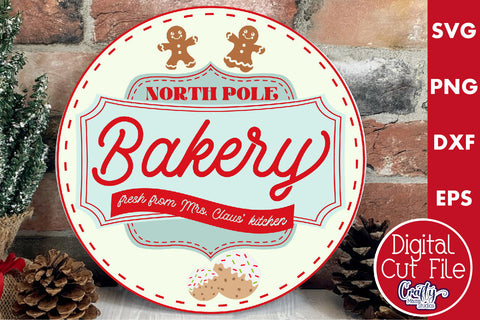 Round Retro Christmas Svg Sign, North Pole Bakery SVG Crafty Mama Studios 